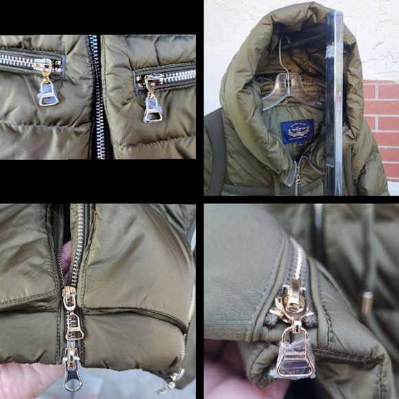 NWOT small jacket army olive green DUCK DOWN puffer jacket gold zipper hooded - Picture 15 of 16